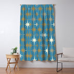 Atomic Age Retro Starburst Mid-century Modern Pattern in Burnished Gold, Taupe, Cream, and 50s Blue Window Curtain Gallery Image 5