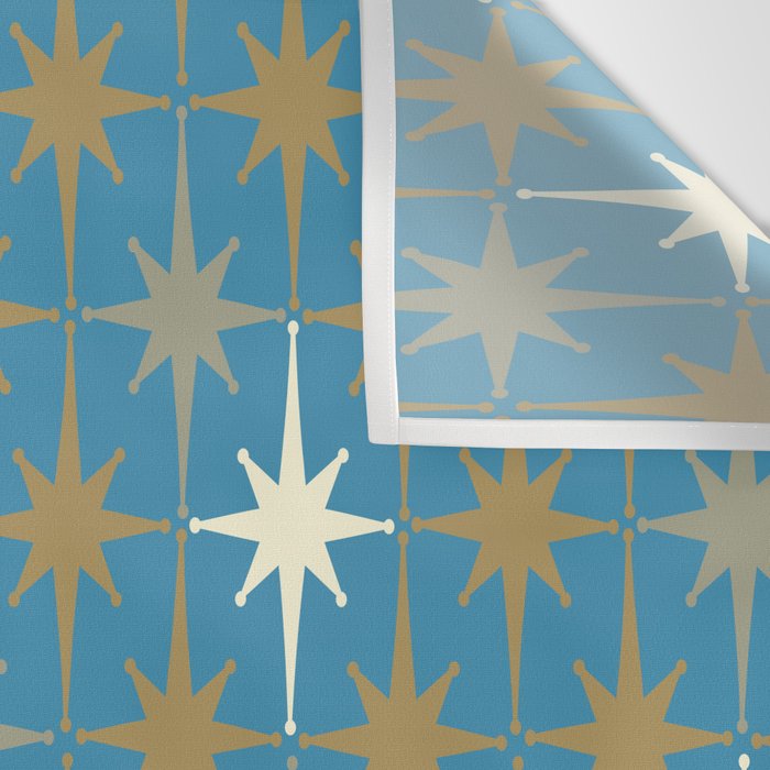 Atomic Age Retro Starburst Mid-century Modern Pattern in Burnished Gold, Taupe, Cream, and 50s Blue Wall Tapestry Gallery Image 3