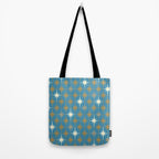 Atomic Age Retro Starburst Mid-century Modern Pattern in Burnished Gold, Taupe, Cream, and 50s Blue Tote Bag Gallery Image 2