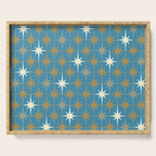 Atomic Age Retro Starburst Mid-century Modern Pattern in Burnished Gold, Taupe, Cream, and 50s Blue Serving Tray Gallery Image 1