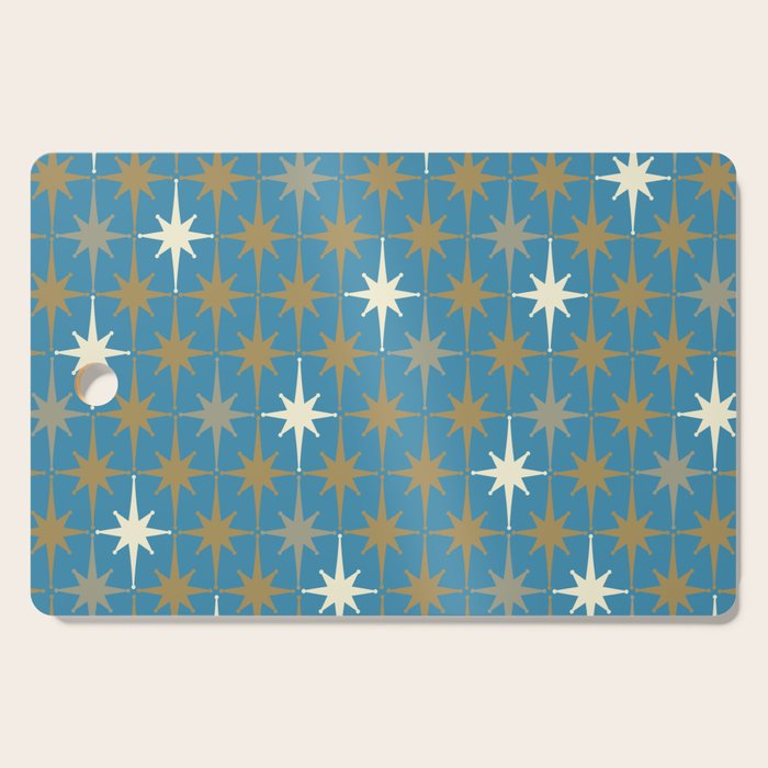 Atomic Age Retro Starburst Mid-century Modern Pattern in Burnished Gold, Taupe, Cream, and 50s Blue Cutting Board Gallery Image 1