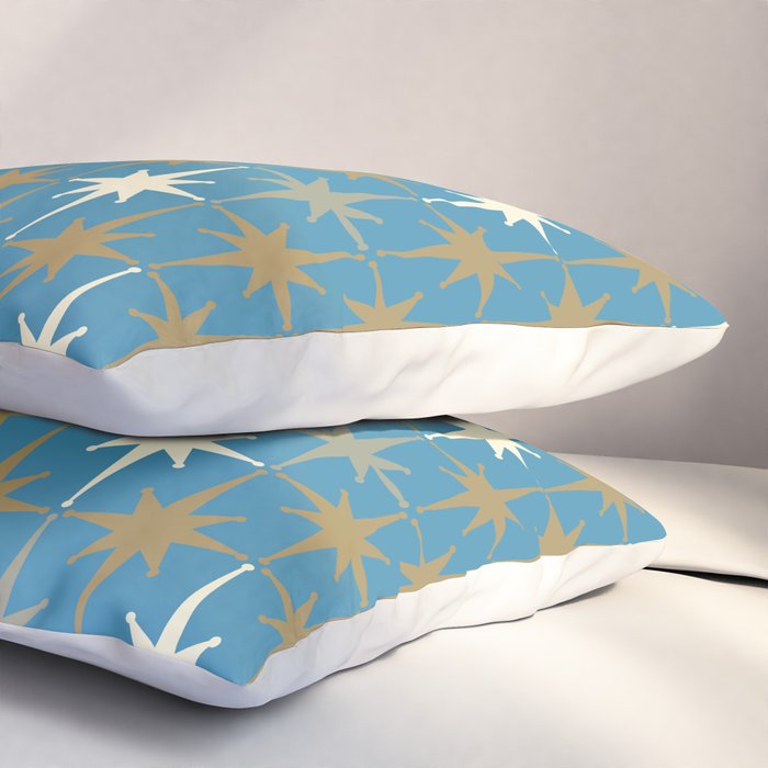 Atomic Age Retro Starburst Mid-century Modern Pattern in Burnished Gold, Taupe, Cream, and 50s Blue Pillow Sham Gallery Image 3