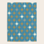 Atomic Age Retro Starburst Mid-century Modern Pattern in Burnished Gold, Taupe, Cream, and 50s Blue Poster Gallery Image 4