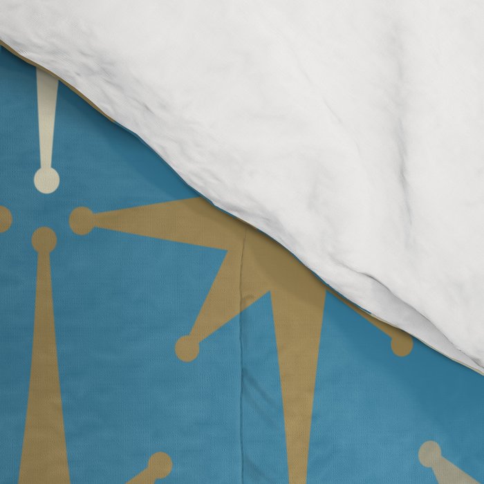 Atomic Age Retro Starburst Mid-century Modern Pattern in Burnished Gold, Taupe, Cream, and 50s Blue Comforter Gallery Image 4