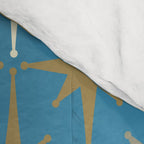 Atomic Age Retro Starburst Mid-century Modern Pattern in Burnished Gold, Taupe, Cream, and 50s Blue Comforter Gallery Image 4