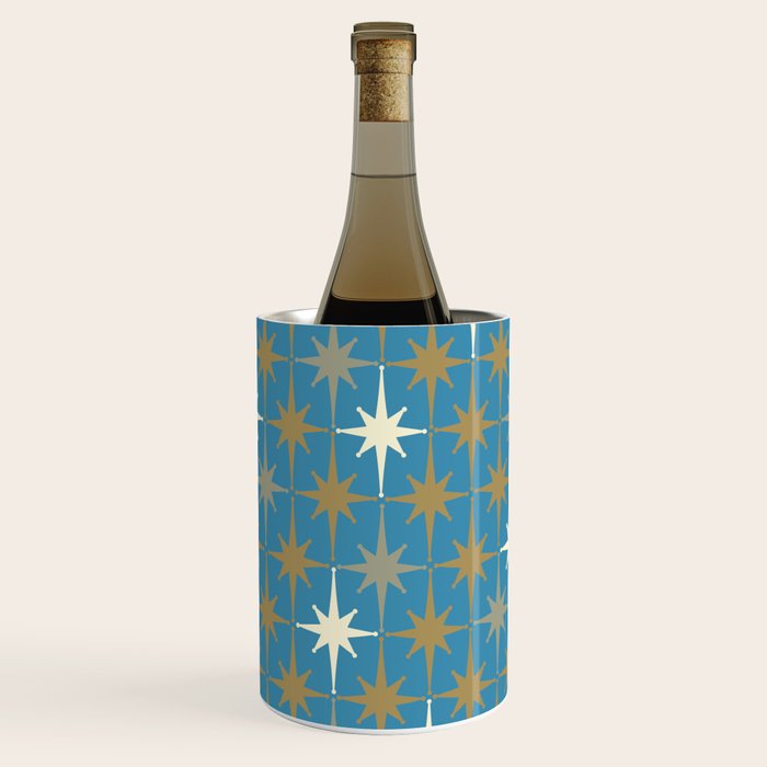 Atomic Age Retro Starburst Mid-century Modern Pattern in Burnished Gold, Taupe, Cream, and 50s Blue Wine Chiller Gallery Image 3