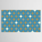 Atomic Age Retro Starburst Mid-century Modern Pattern in Burnished Gold, Taupe, Cream, and 50s Blue Tablecloth Gallery Image 2
