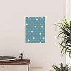 Atomic Age Retro Starburst Mid-century Modern Pattern in Burnished Gold, Taupe, Cream, and 50s Blue Poster Gallery Image 2
