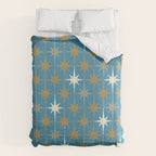 Atomic Age Retro Starburst Mid-century Modern Pattern in Burnished Gold, Taupe, Cream, and 50s Blue Duvet Cover Gallery Image 6