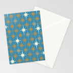 Atomic Age Retro Starburst Mid-century Modern Pattern in Burnished Gold, Taupe, Cream, and 50s Blue Stationery Card Gallery Image 2