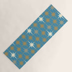 Atomic Age Retro Starburst Mid-century Modern Pattern in Burnished Gold, Taupe, Cream, and 50s Blue Yoga Mat Gallery Image 1