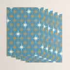 Atomic Age Retro Starburst Mid-century Modern Pattern in Burnished Gold, Taupe, Cream, and 50s Blue Wrapping Paper Gallery Image 3
