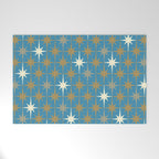 Atomic Age Retro Starburst Mid-century Modern Pattern in Burnished Gold, Taupe, Cream, and 50s Blue Welcome Mat Gallery Image 1