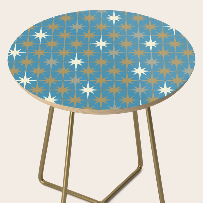 Atomic Age Retro Starburst Mid-century Modern Pattern in Burnished Gold, Taupe, Cream, and 50s Blue Side Table Gallery Image 2