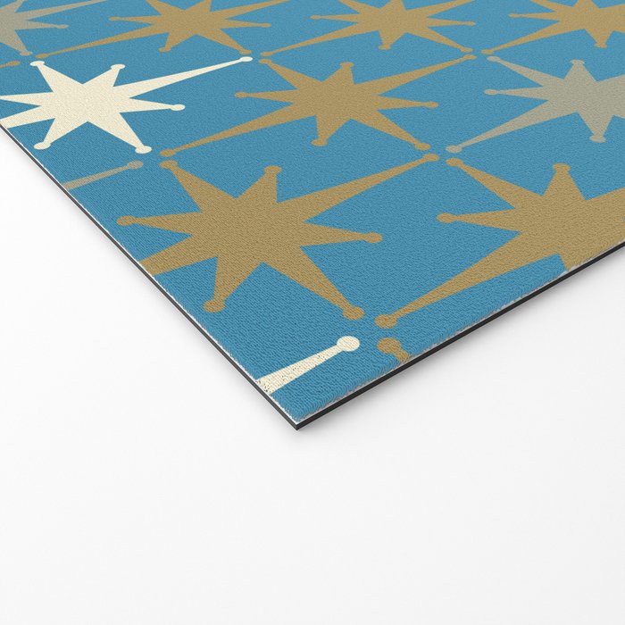 Atomic Age Retro Starburst Mid-century Modern Pattern in Burnished Gold, Taupe, Cream, and 50s Blue Welcome Mat Gallery Image 2
