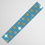 Atomic Age Retro Starburst Mid-century Modern Pattern in Burnished Gold, Taupe, Cream, and 50s Blue Table Runner Gallery Image 3
