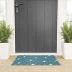 Atomic Age Retro Starburst Mid-century Modern Pattern in Burnished Gold, Taupe, Cream, and 50s Blue Welcome Mat Gallery Image 3