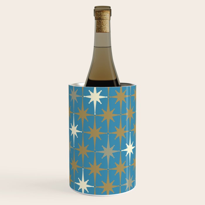 Atomic Age Retro Starburst Mid-century Modern Pattern in Burnished Gold, Taupe, Cream, and 50s Blue Wine Chiller Gallery Image 2