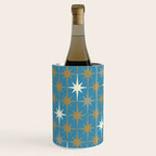 Atomic Age Retro Starburst Mid-century Modern Pattern in Burnished Gold, Taupe, Cream, and 50s Blue Wine Chiller Gallery Image 1