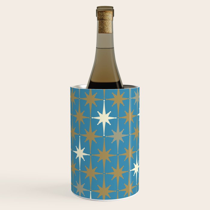 Atomic Age Retro Starburst Mid-century Modern Pattern in Burnished Gold, Taupe, Cream, and 50s Blue Wine Chiller Gallery Image 1