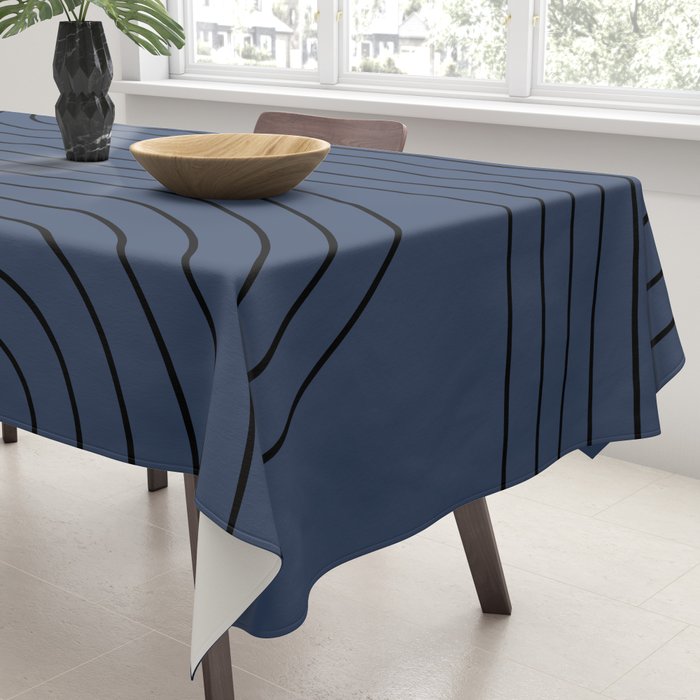 Minimal Line Curvature IV Navy Blue Mid Century Modern Arch Abstract Tablecloth Gallery Image 3