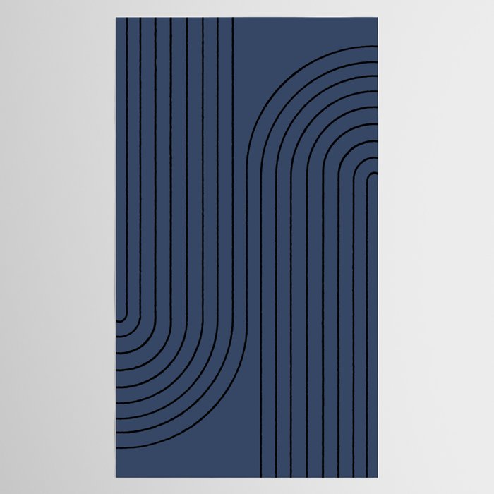 Minimal Line Curvature IV Navy Blue Mid Century Modern Arch Abstract Tablecloth Gallery Image 2