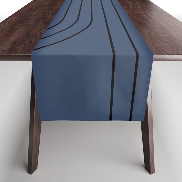 Minimal Line Curvature IV Navy Blue Mid Century Modern Arch Abstract Table Runner Gallery Image 1
