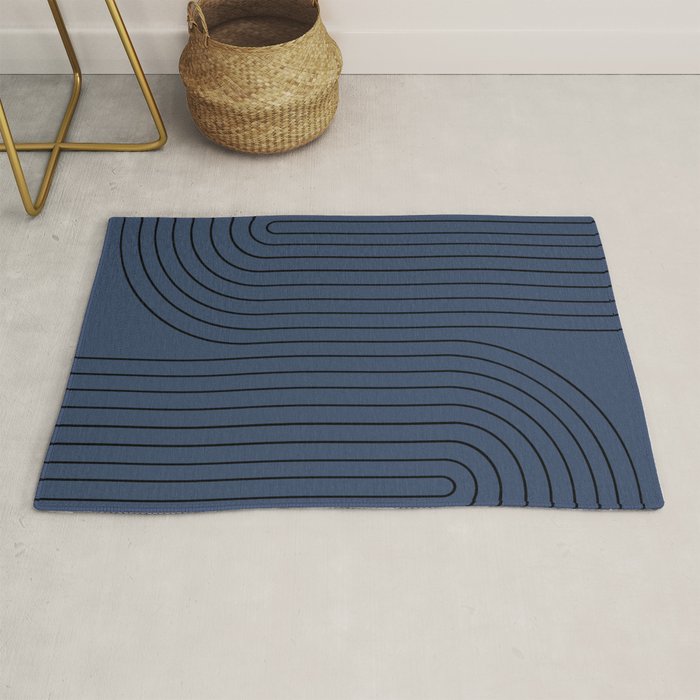 Minimal Line Curvature IV Navy Blue Mid Century Modern Arch Abstract Rug Gallery Image 1