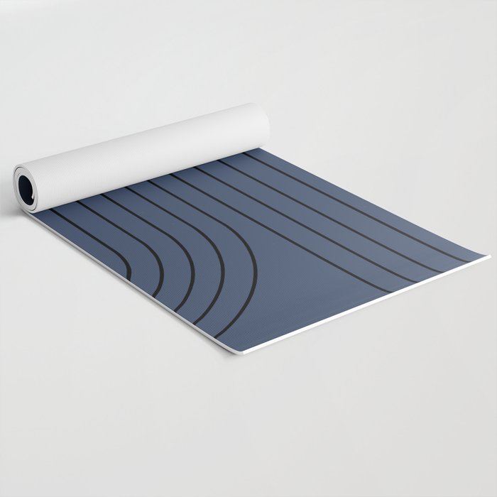 Minimal Line Curvature IV Navy Blue Mid Century Modern Arch Abstract Yoga Mat Gallery Image 2