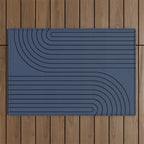 Minimal Line Curvature IV Navy Blue Mid Century Modern Arch Abstract Outdoor Rug Gallery Image 1