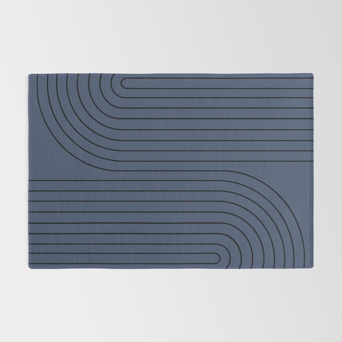 Minimal Line Curvature IV Navy Blue Mid Century Modern Arch Abstract Rug Gallery Image 2
