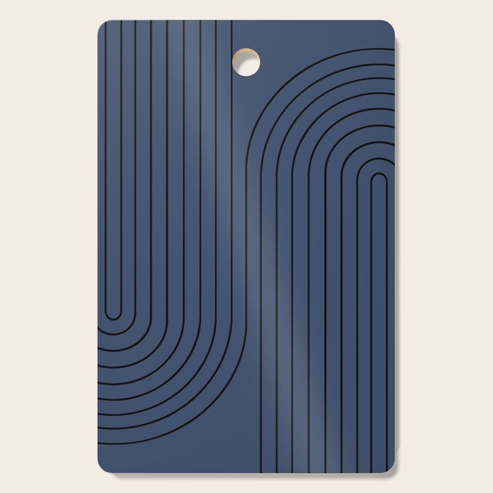 Minimal Line Curvature IV Navy Blue Mid Century Modern Arch Abstract Cutting Board Gallery Image 1