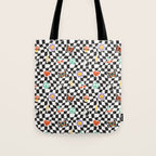 Funny retro cartoon sticker checkered pattern Tote Bag Gallery Image 1