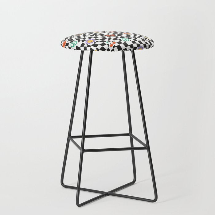 Funny retro cartoon sticker checkered pattern Stool Gallery Image 1