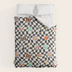 Funny retro cartoon sticker checkered pattern Comforter Gallery Image 6