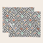Funny retro cartoon sticker checkered pattern Placemat Gallery Image 1