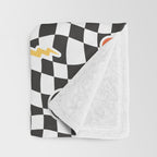 Funny retro cartoon sticker checkered pattern Throw Blanket Gallery Image 3