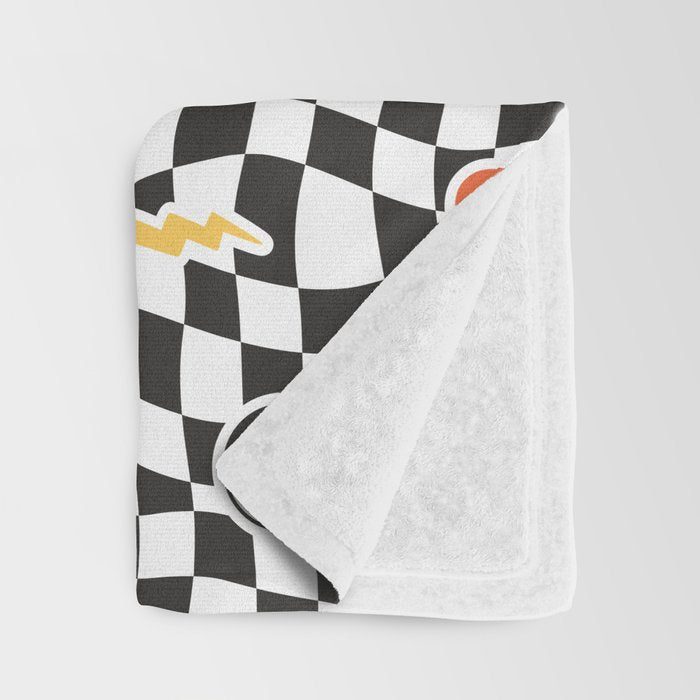 Funny retro cartoon sticker checkered pattern Throw Blanket Gallery Image 3
