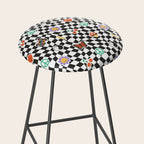 Funny retro cartoon sticker checkered pattern Stool Gallery Image 2