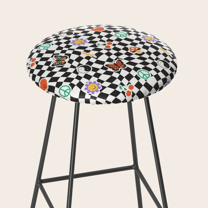 Funny retro cartoon sticker checkered pattern Stool Gallery Image 2