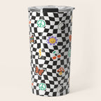 Funny retro cartoon sticker checkered pattern Travel Mug Gallery Image 1