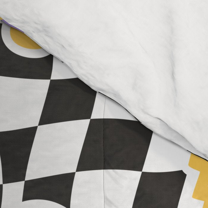 Funny retro cartoon sticker checkered pattern Comforter Gallery Image 4