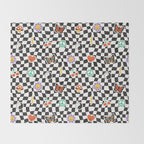 Funny retro cartoon sticker checkered pattern Throw Blanket Gallery Image 2