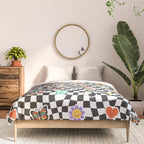Funny retro cartoon sticker checkered pattern Comforter Gallery Image 3