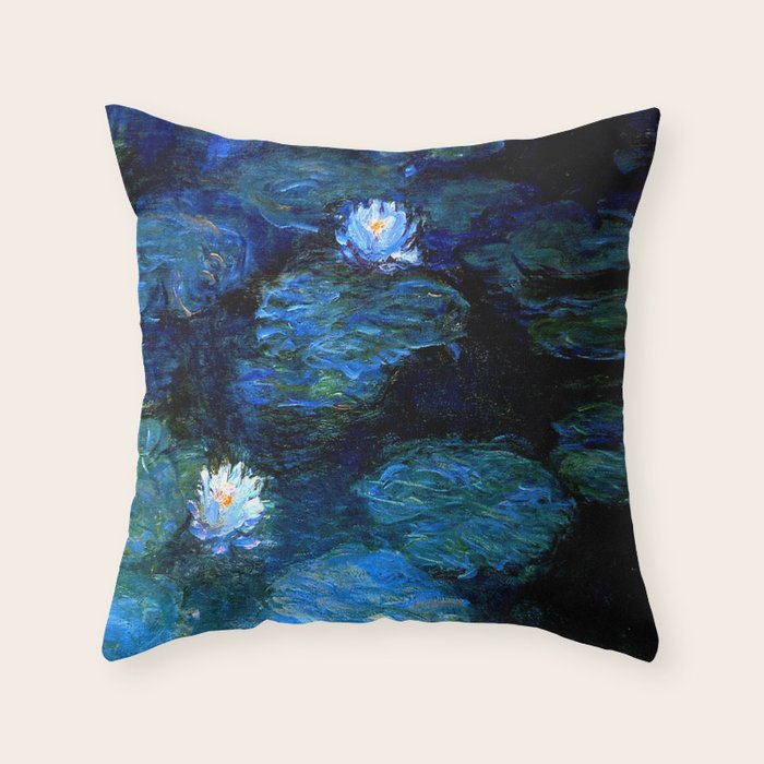 monet water lilies 1899 blue Teal Throw Pillow Gallery Image 6