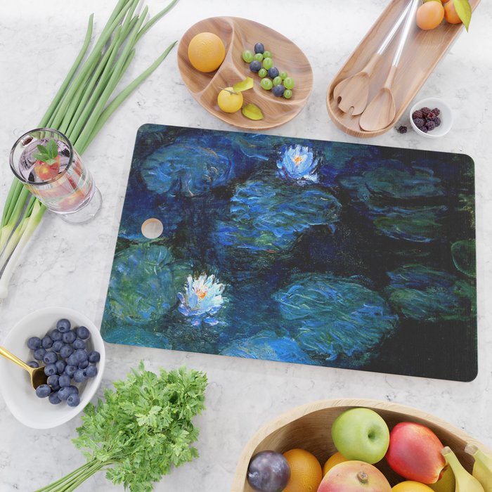 monet water lilies 1899 blue Teal Cutting Board Gallery Image 2