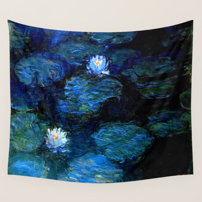 monet water lilies 1899 blue Teal Wall Tapestry Gallery Image 4