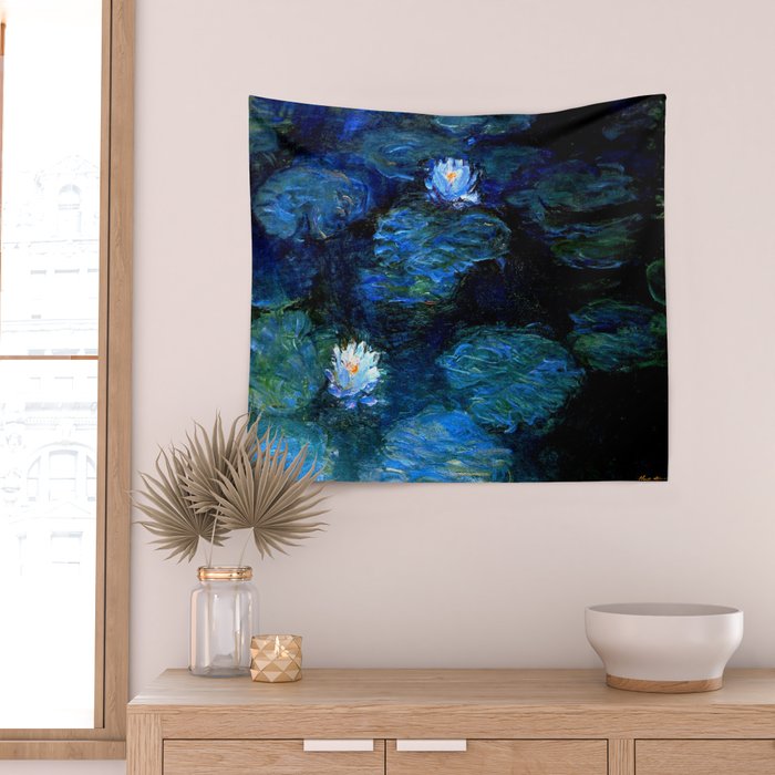 monet water lilies 1899 blue Teal Wall Tapestry Gallery Image 2
