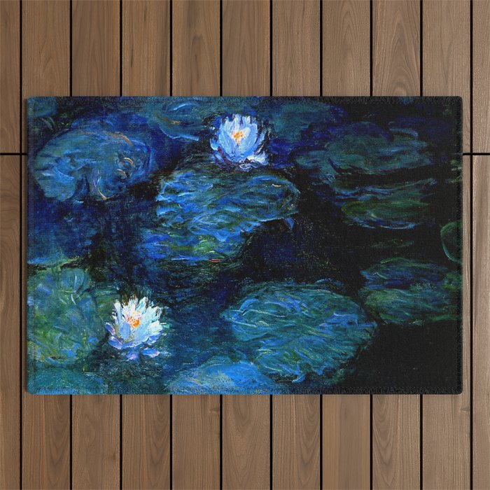 monet water lilies 1899 blue Teal Outdoor Rug Gallery Image 1