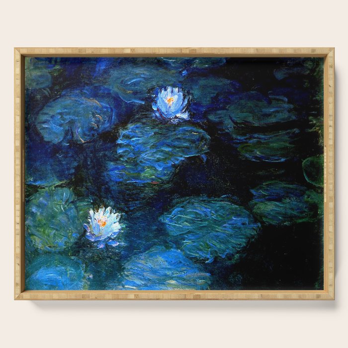 monet water lilies 1899 blue Teal Serving Tray Gallery Image 1